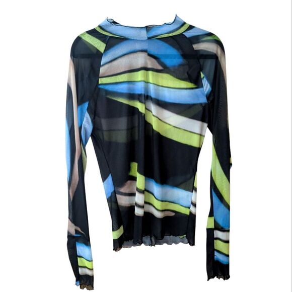 Free People Movement Mesh Sheet Lettuce Hem Abstract Retro Y2K Top Size XL - Picture 1 of 7